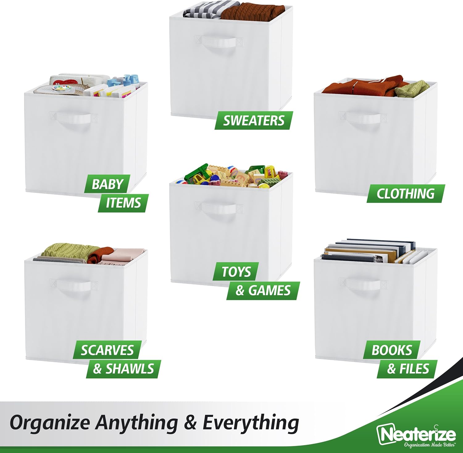 White Fabric 13-Inch Square Storage Cubes, Set of 8