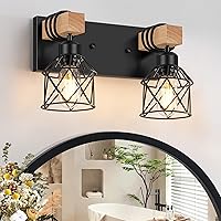 Vista 1 de FadimiKoo Lámparas de Tocador de Baño Estilo Granja de 2 Luces, Iluminación de Baño de Madera Sobre Espejo, Apliques de Pared Rústicos Negros