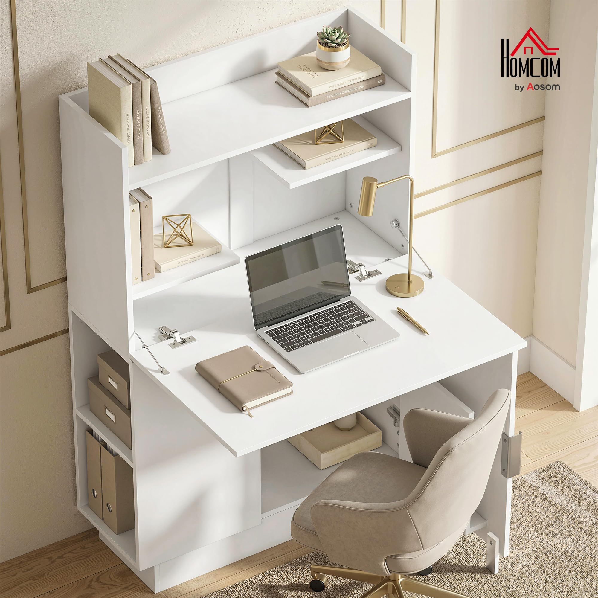 HOMCOM Bureau avec Plateau Pliable 80x30x128 cm Blanc