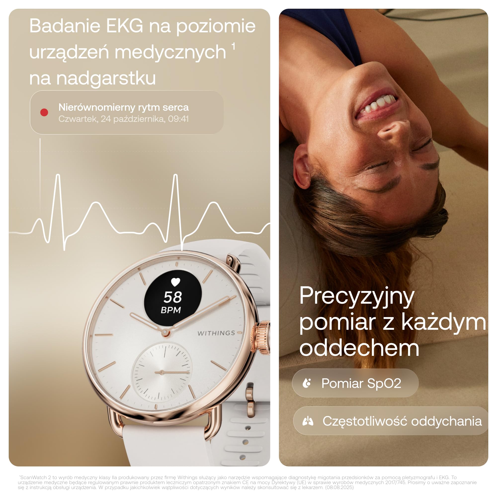 Withings ScanWatch 2 Heart Health Hybrydowy smartwatch dla mężczyzn i kobiet, EKG, SPO2, monitorowanie temperatury, śledzenie snu, zdrowie układu oddechowego, śledzenie cyklu, czas życia