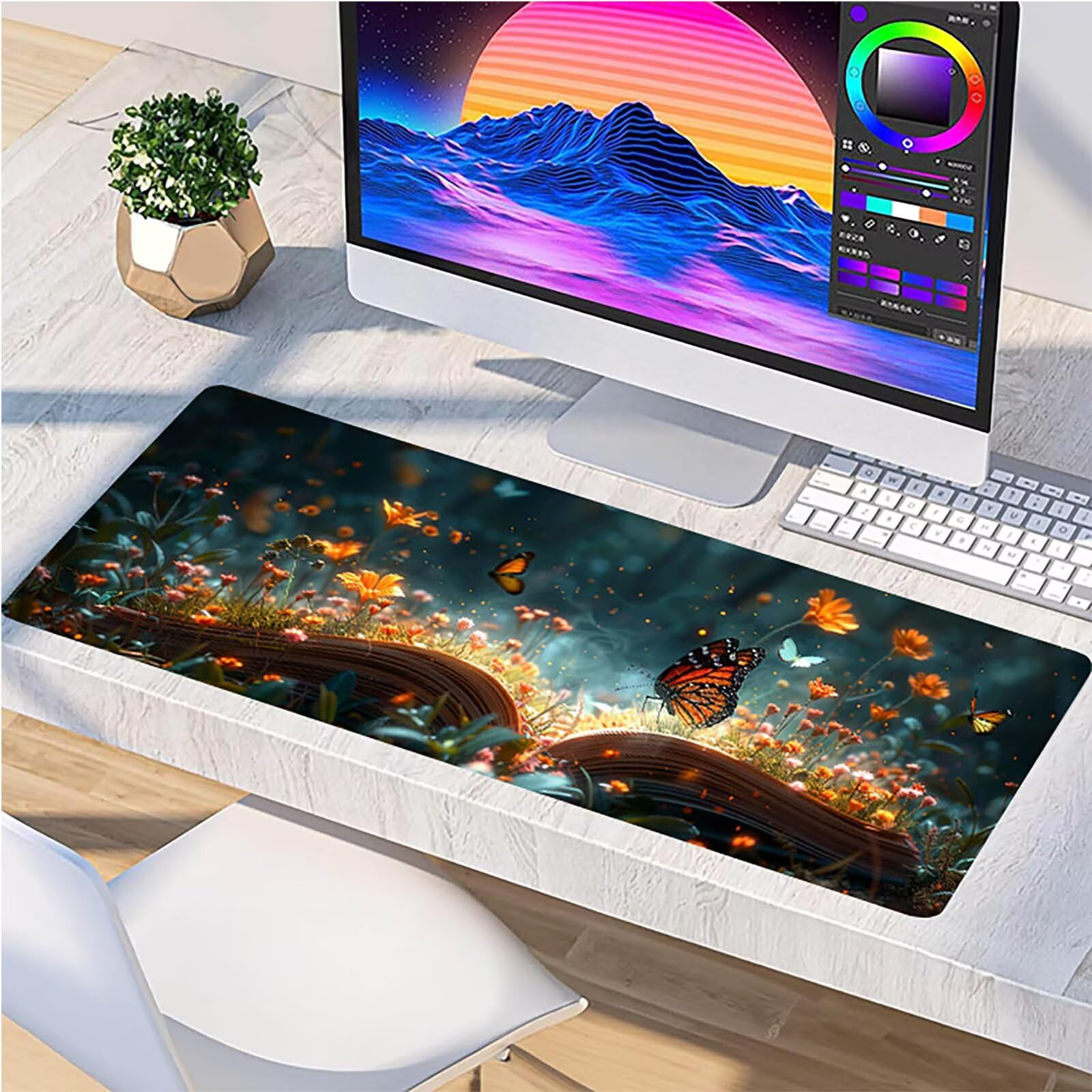 Tappetino Mouse Farfalla, Tappetino Mouse XXL 1500 x 800 mm, Gaming Mouse Pad con Base in Gomma Antiscivolo, Mousepad Migliorare la Velocità e la Precisione, Ufficio Accessori Gaming, Grigio J-7087
