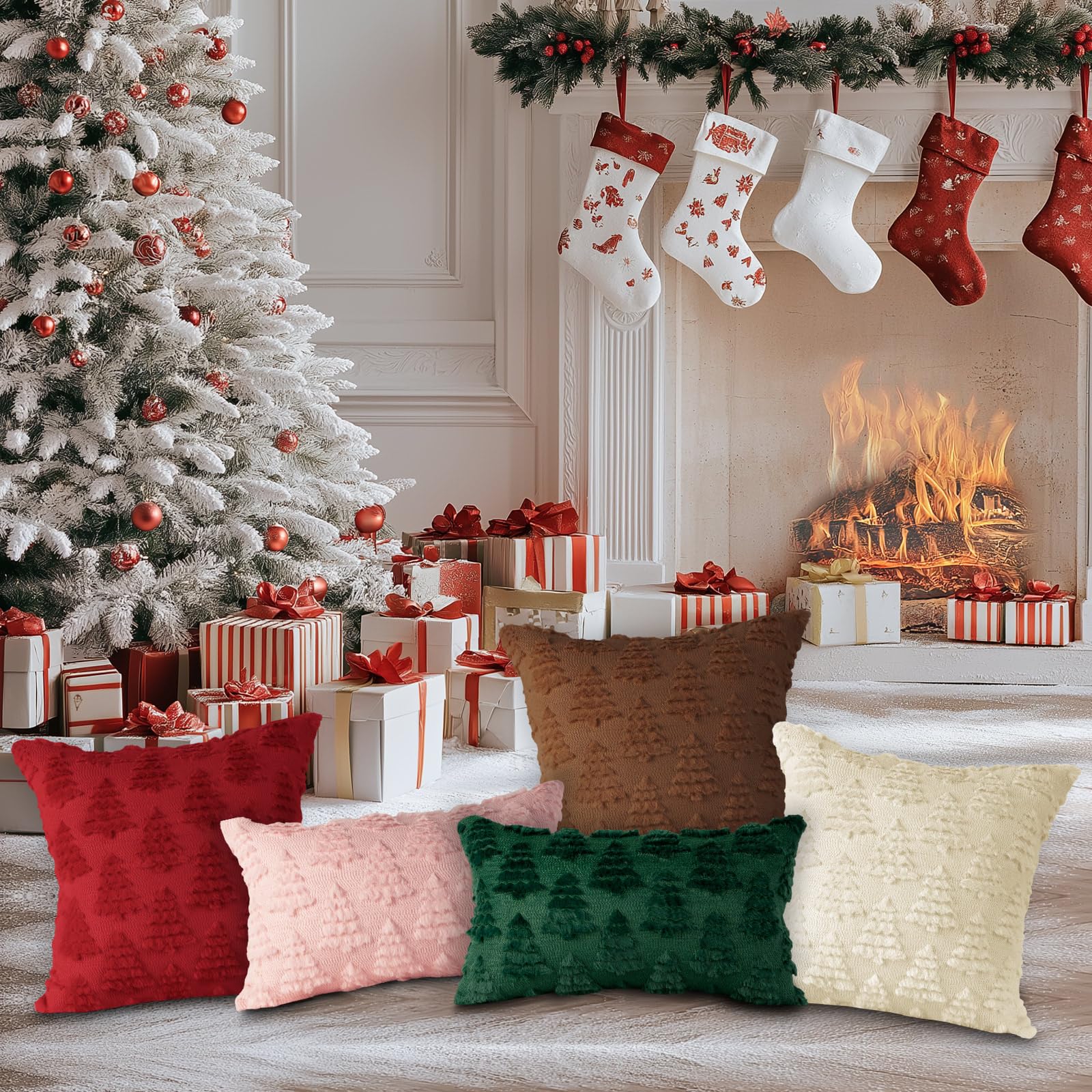 Lanpn Kissenbezug Weihnachten 45x45cm 2er Set Weihnachtsbaum Kissenbezüge Dekokissen Weihnachtskissen Plüsch für Büro Home Wohnzimmer Schlafzimmer Couch Bett Sofa Dekor Weihnachtsdeko (Braun)