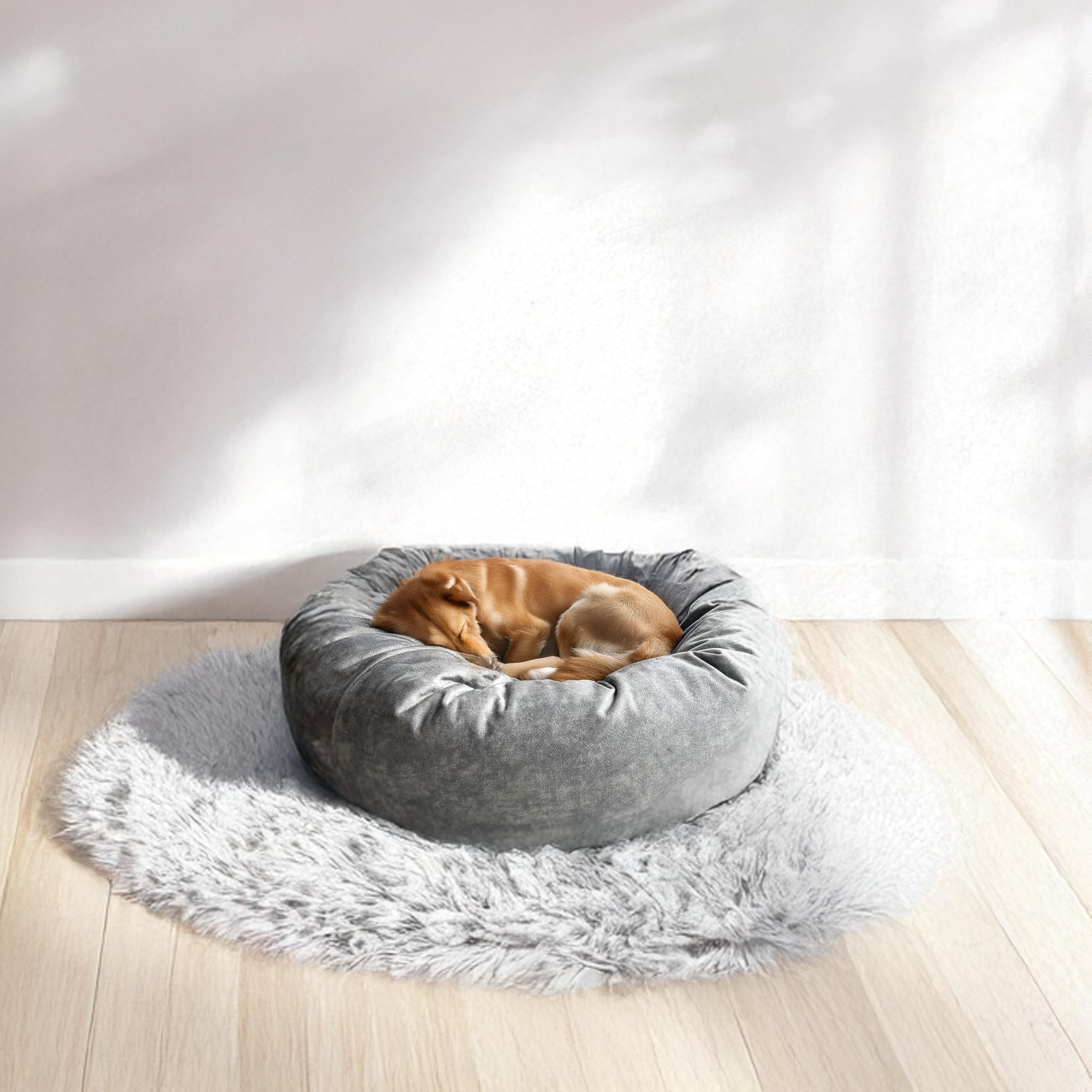 Donut Haustierbett, Bezug abnehmbar zum Waschen, Katzenbett, rundes Hundekissen mit hochgezogenen Rändern, tierfreundliches Polstermaterial (M (80cm))