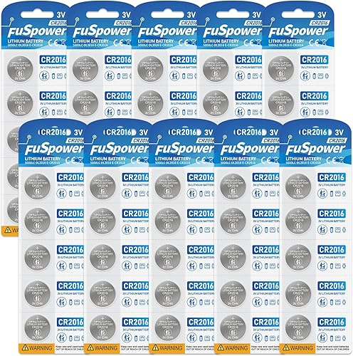 Fuspower CR2016 Batería CR 2016 3V Baterías de litio Batería de celda de moneda 2016 para perros remotos sin llave Collar Garaje puerta abridor 50