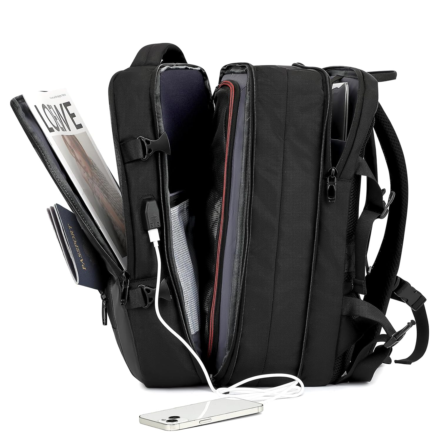 IceSelect Mochila de Viagem Expansivel Grande Masculina Feminina,Mochila Avião para Notebook 17,Executiva,Antifurto,Reforçada,USB,Impermeável,Escolar,Faculdade,Trabalho,Presente