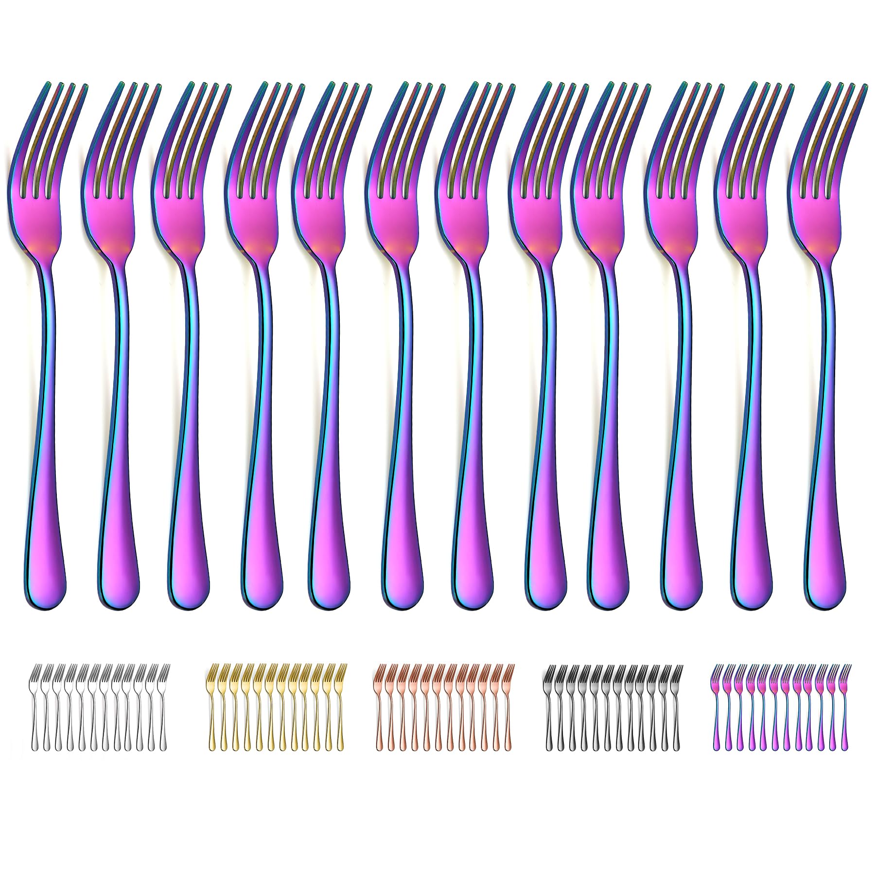 Evanda Rainbow Dinner Fork 12 Pieces, Rainbow Titanium Plating Stainless Steel 8.07inch Forks, Cake Forks, Table Forks,Dessert Forks, Easy To Clean, Dishwasher Safe