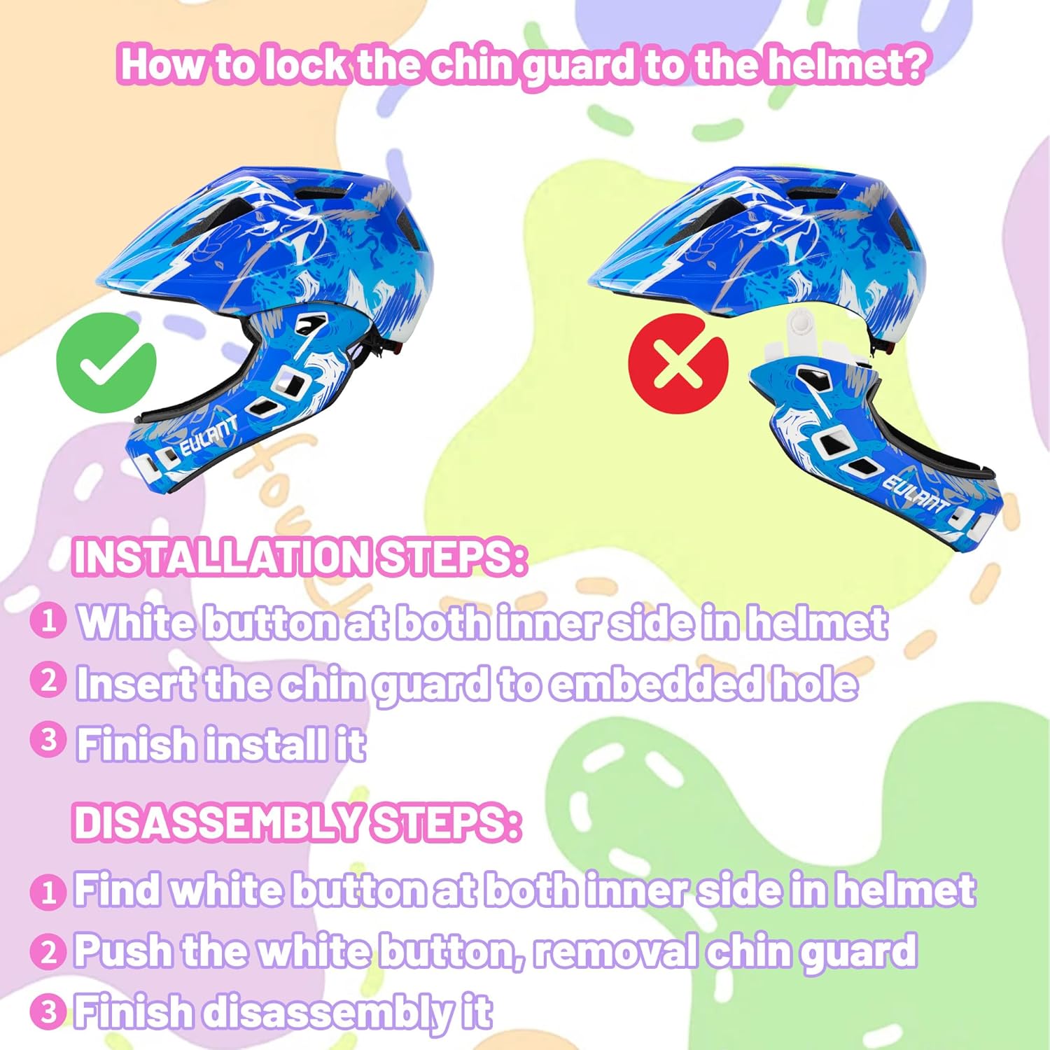 EULANT Children’s Full Face Helmet with Chin Guard, Bicycle Helmet for Girls and Boys Aged 6 Years, Fits Head Size 48-56 cm