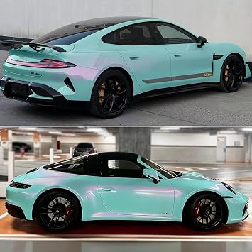 Gloss Metallic Teal to Charming Pink Chameleon Vinyl Wrap, Bright Teal to Sparkling Pearlescent Pink Color Change DIY Car Body Film for Vehicle Interior Exterior Decoration, 59.84 x 29.52