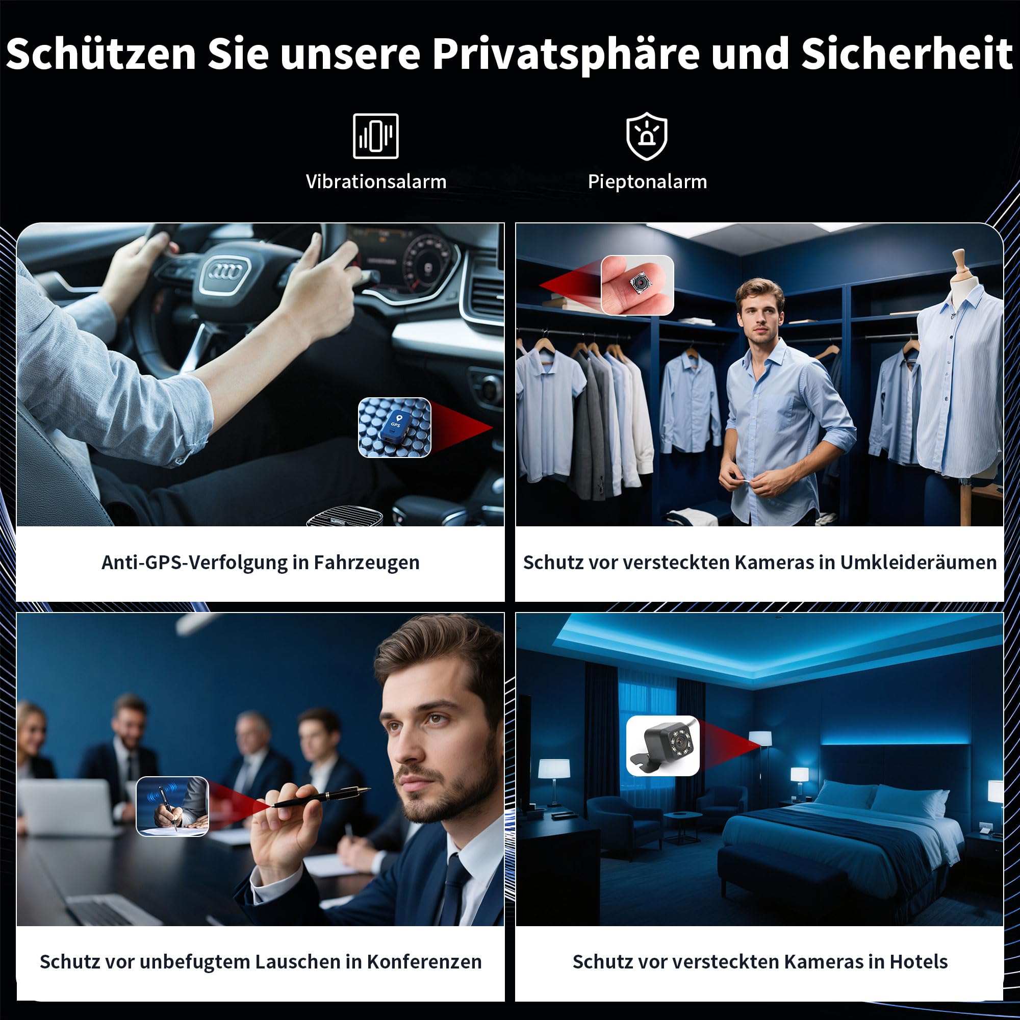 Hidden Camera Detector Wanzenfinder, Wanzen Detektor, Kamera Detektor, Signal Bug Detector, RF Signal Detektor für GPS Locator Tracker Abhörgeräte Funkkameras für Hotel Heim Büro Reisen