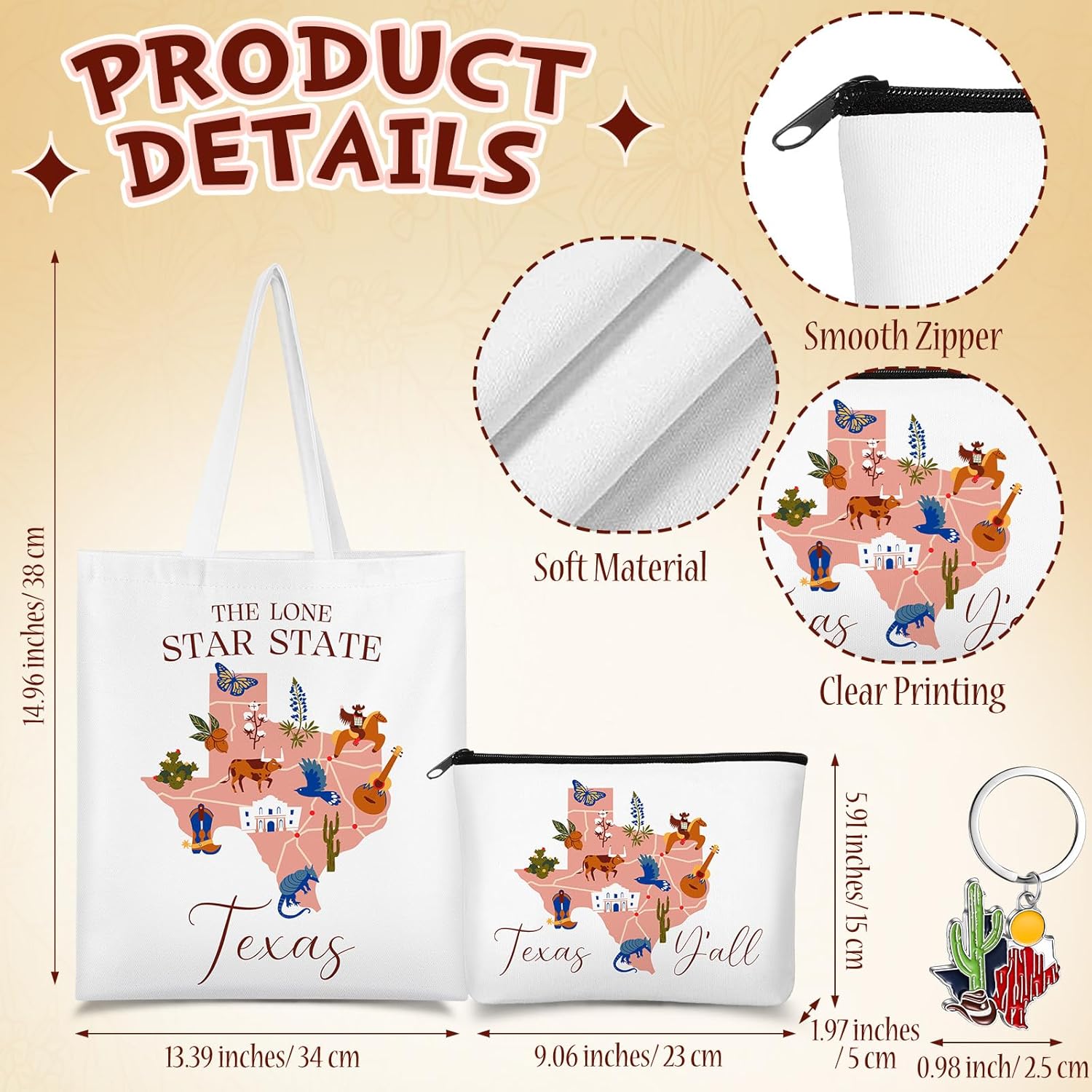 Chuangdi 4 Pcs Texas Souvenirs Gifts Set Canvas Bag Cosmetic Bag 16 oz Tumbler and Keychain Texas Souvenirs for Christmas Traveler Friend Lover Sister Gifts - Image 3