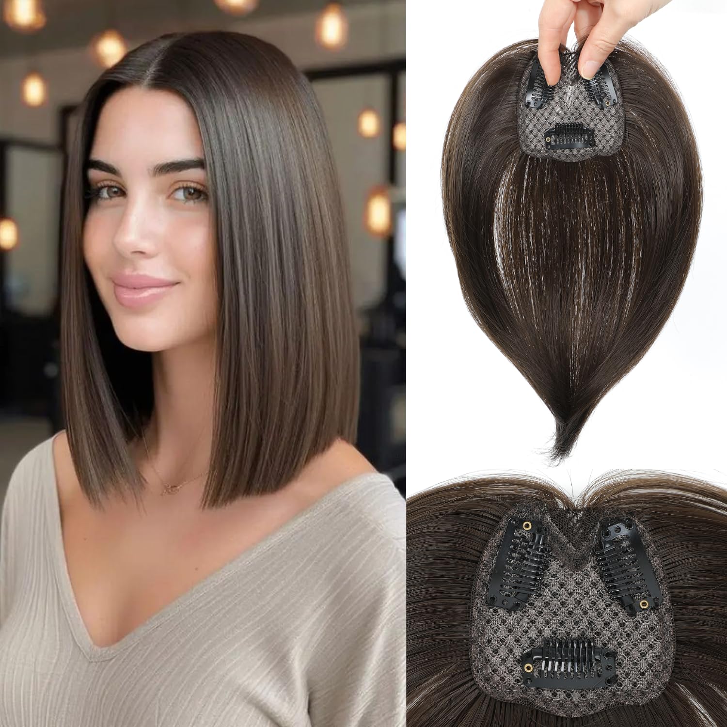 Hair Toppers for Women Clip in Bangs Hair Topper 360°Cover Hair Toppers for Women with Thinning Hair Extensions Clip Ins Fake Bangs Hair Pieces Perfect Solution for Thinning Hair and Stylish Upgrade