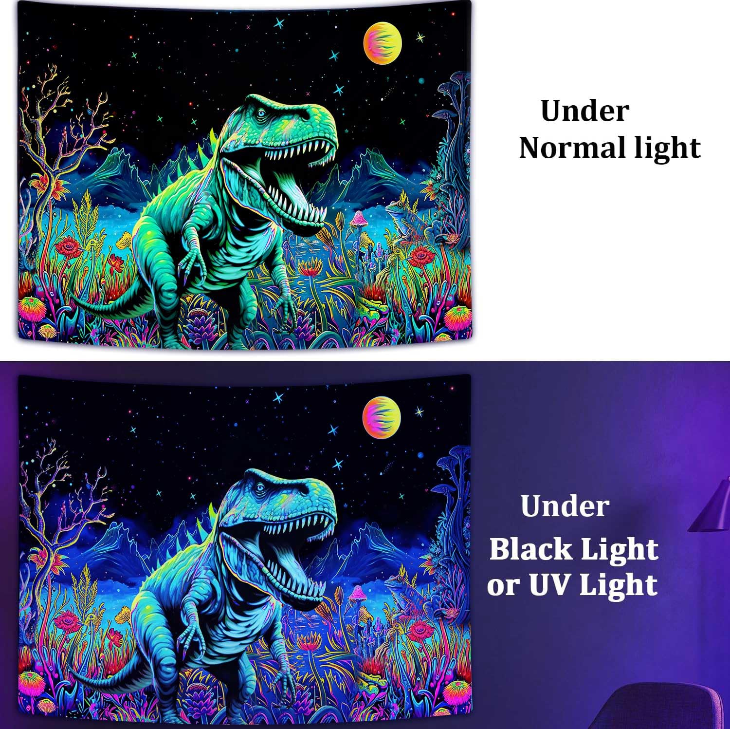 Amazon.com: GOAOK Blacklight Dinosaur Tapestry, Fantasy Neon Funny