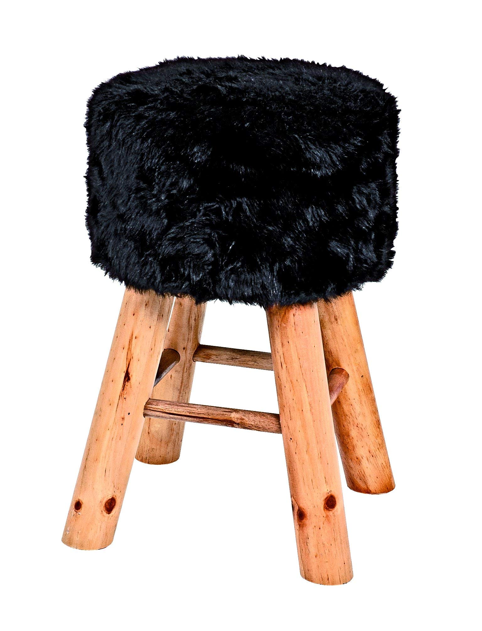 HAKU Hocker, schwarz, Massivholz, Textilgewebe - Maße: H 45 x Ø 30 cm, Style: Glam