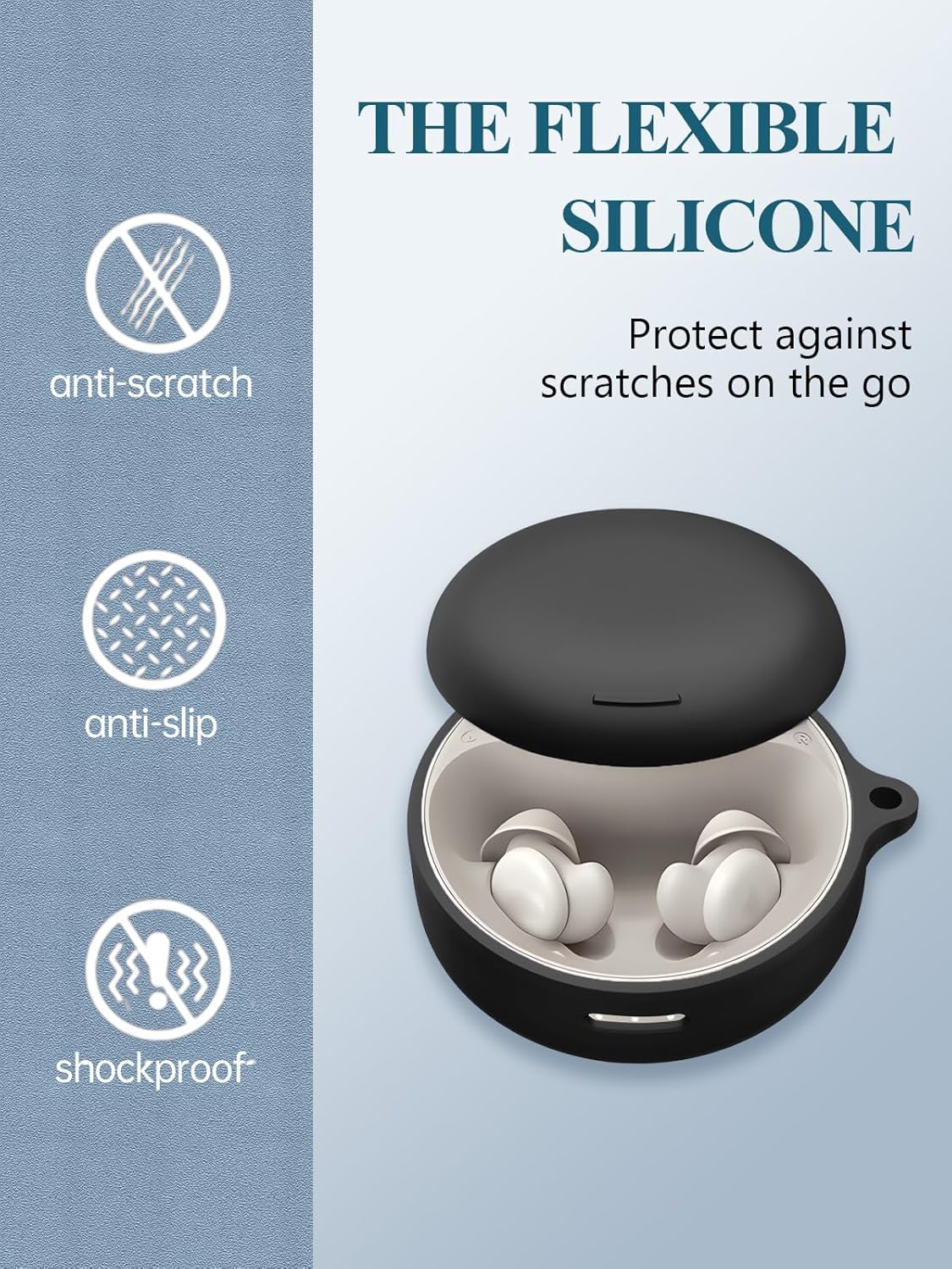 Case for Soundcore Sleep A30 by Anker Sleep Earbuds, WUNIAK Soft Silicone Protective Portable Scratch Shock Resistant Shell with Cleaner Kit & Carabiner & Lanyard ,Black - Image 7