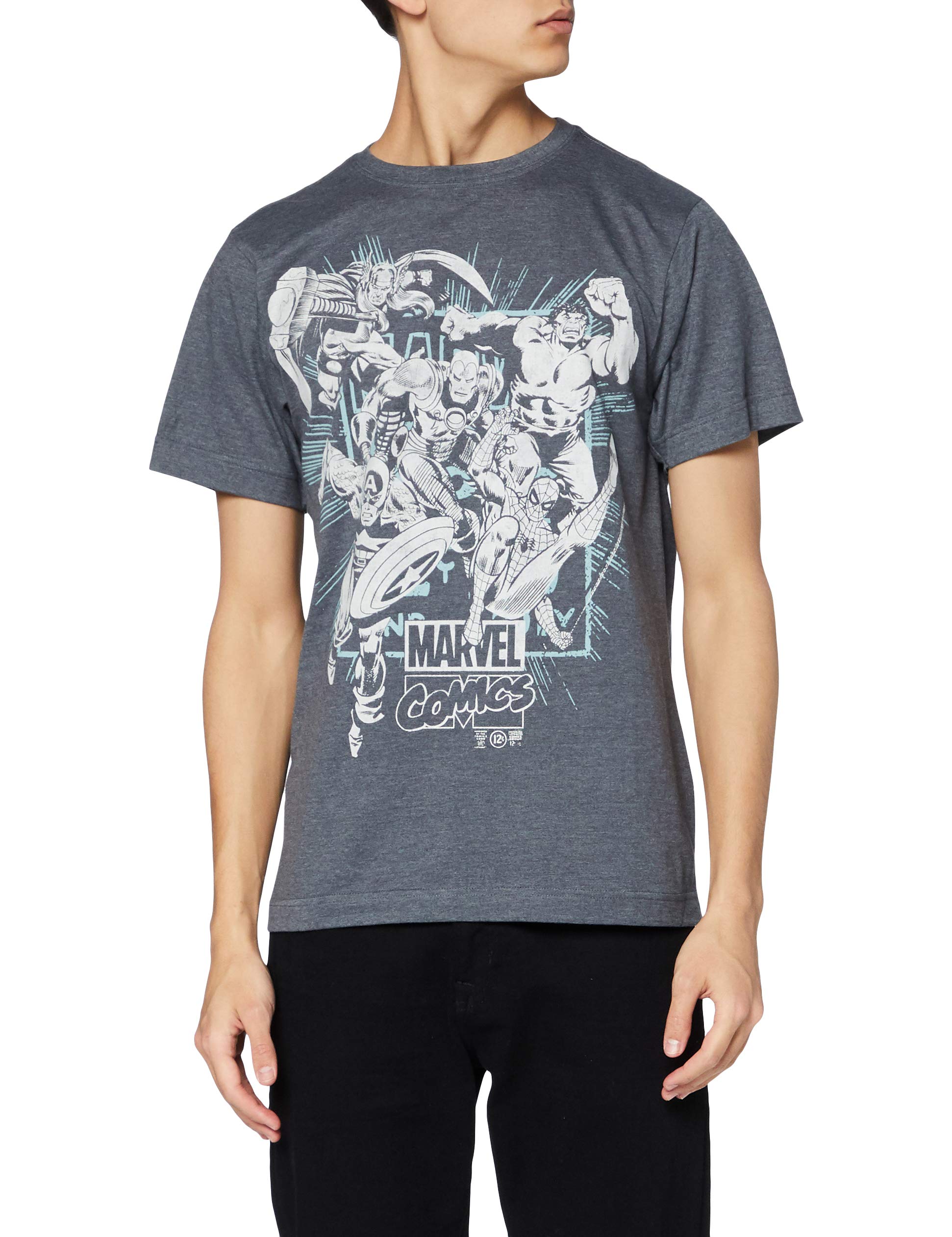 Marvel Men's Dark Heather Band Of Heroes T Shirt, S Uk