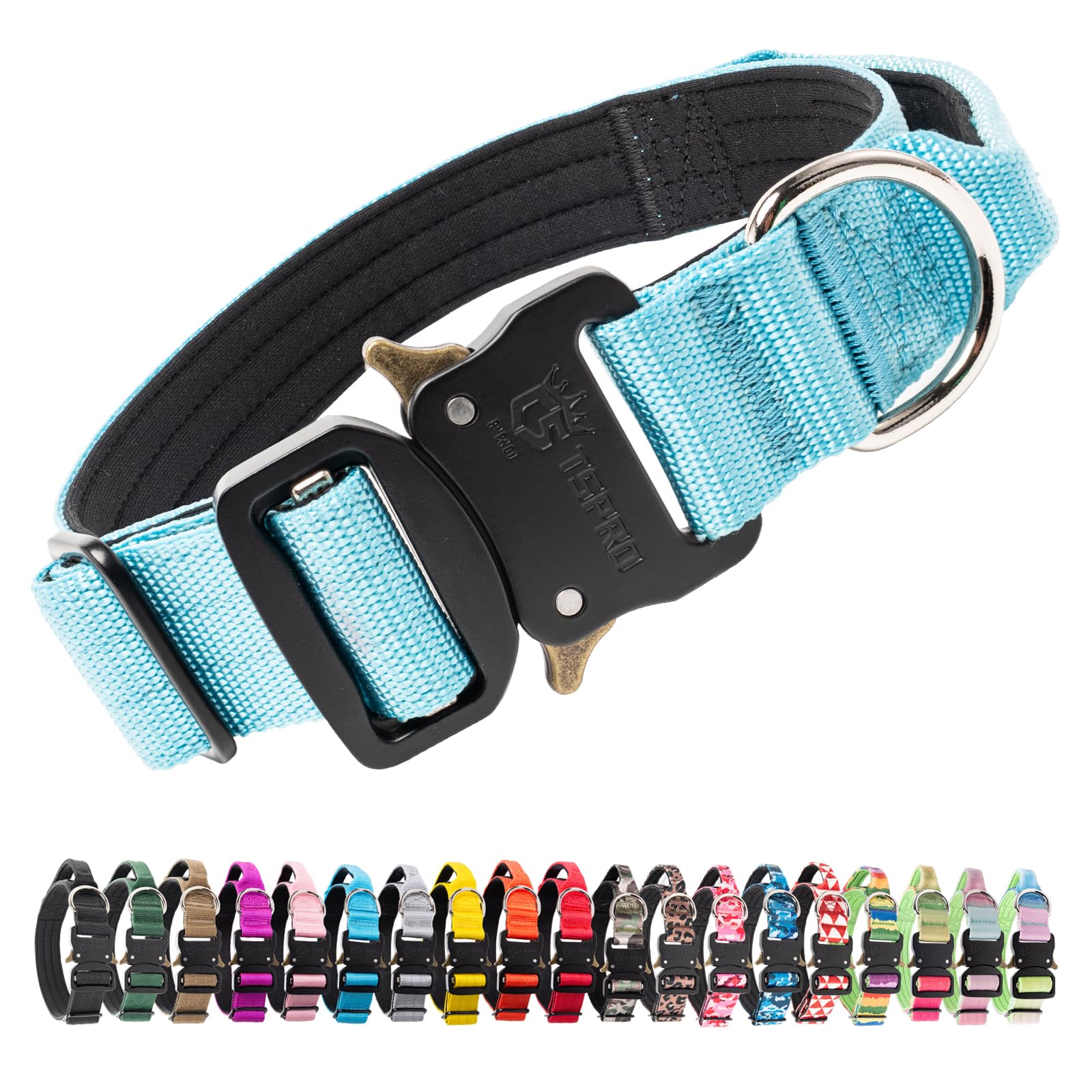 TSPRO Premium Collare per Cani, Regolabile Collare Tattico con Maniglia e una Robusta Fibbia Metallica a Sblocco Rapido, per Cani di Taglia Media a Grande (Blu M)