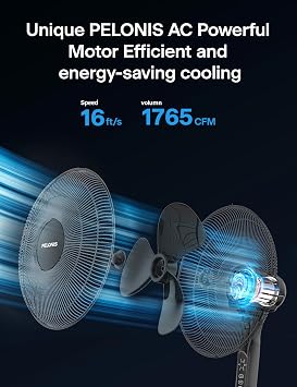 PELONIS 16'' Pedestal Fan for Bedoom, Remote, Standing Fan with 7-Hour Timer, 90 Oscillation, 3-Speeds, Adjustable Height, Electric Cooling Fans for Living Room and Office