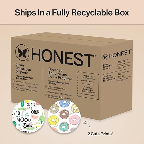 Miniatura 9 de The Honest Company Clean Conscious - Pañales para pieles sensibles, hasta un 100% a prueba de fugas, hipoalergénicos, estampados neutros, caja Super