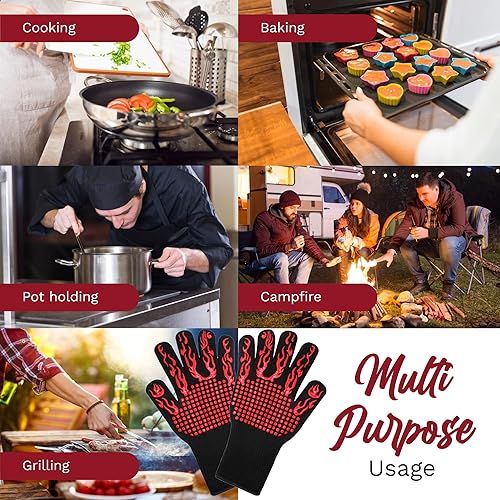 Miniatura 4 de Guantes de barbacoa  Guantes de silicona resistentes al calor para parrilla horno ahumador cocina barbacoa hornear cocinar guantes lavables de alta