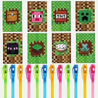 24 Pcs Pixel Theme party favors |12 invisible ink pen and 12 party mini Pixel Theme Notepads| Pixel Theme party Goodie Bag Stuffers, Classroom Prizes, party supplies