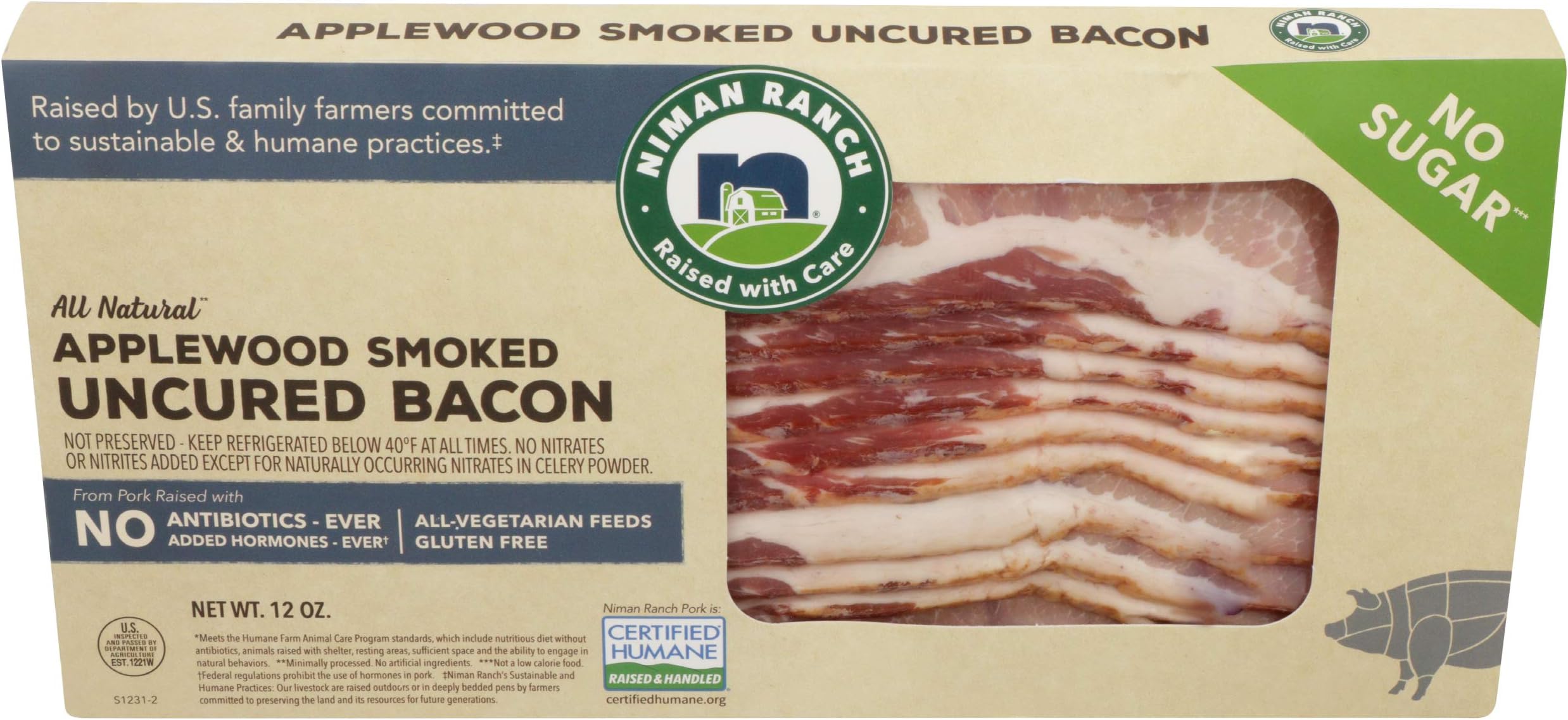 Niman Ranch, Applewood Smoked Uncured Bacon, 12 oz