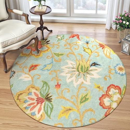 Miniatura 1 de Lahome Collection - Alfombra redonda moderna con diseño floral, antideslizante, de 3 pies de diámetro, envejecida, alfombra de piso para puerta,