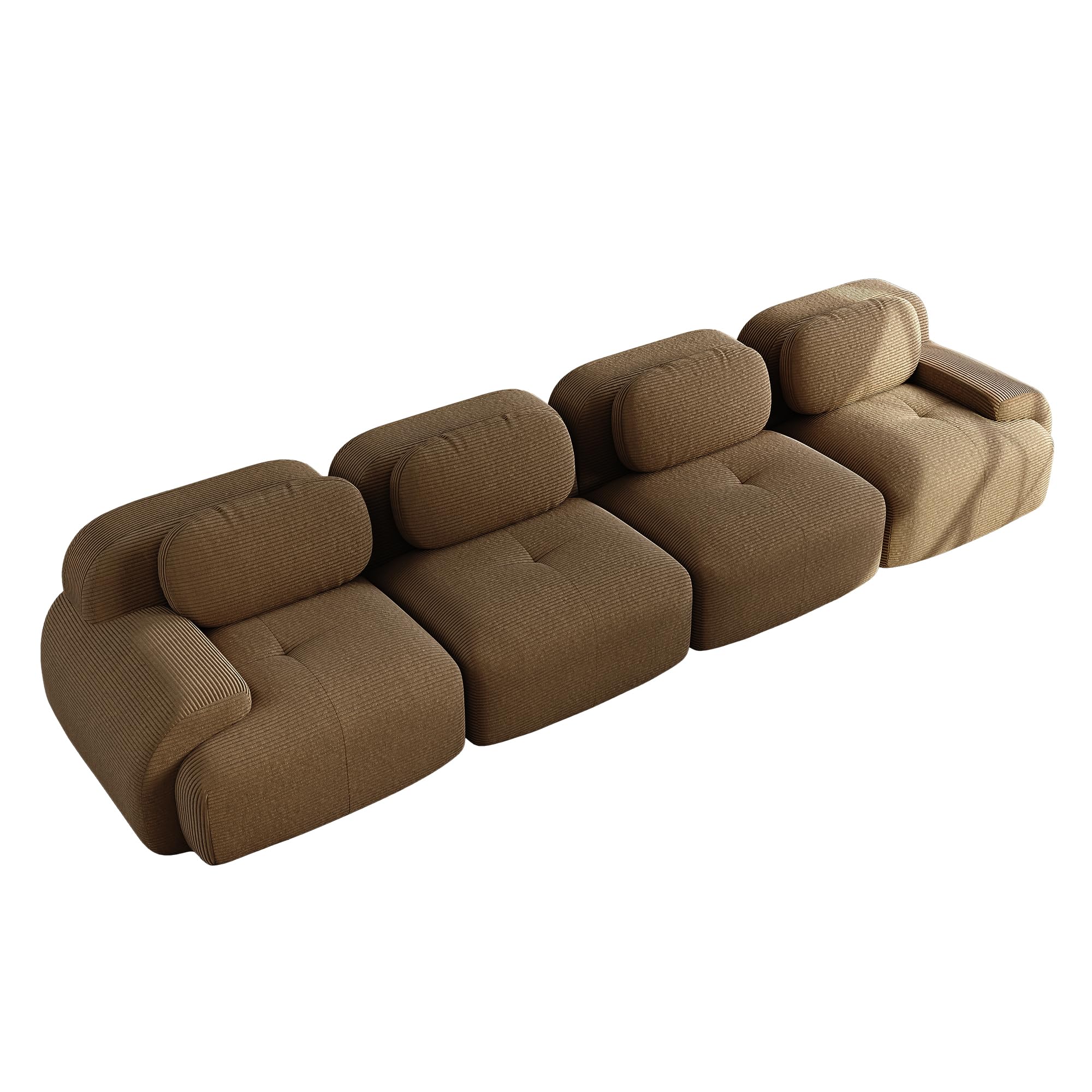 Sofá de 4 plazas de pana suave, marrón, sofá sin marco, acolchado 32D de alta elasticidad, apto para mascotas y ergonómico, se puede combinar libremente, sin montaje para dormitorio y oficina