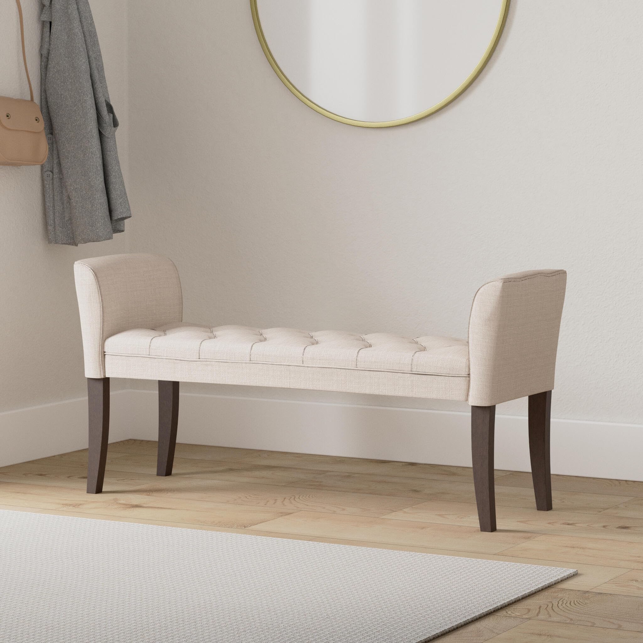 CLP Banquette Cleopatra en Tissu I Banc Rembourré avec Accoudoirs Style Chesterfiled I Piétement en Bois I Banquette Capitonnée 133 x 64 x 43cm, Couleur:crème, Couleur du Cadre:Antique foncé