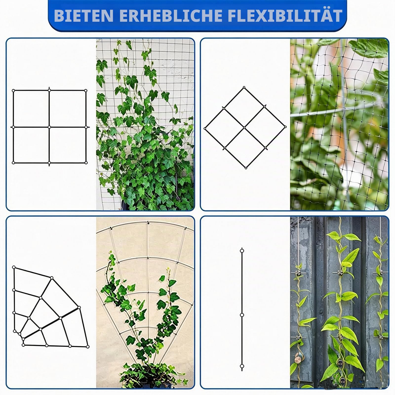 NEWFUN Rankhilfe Metall für Kletterpflanzen, 24M*0.3cm, 16 Halter, Rankhilfe Edelstahl für Kletterpflanzen wie Rosen Weinreben und Tomaten, Kletterhilfe Pflanzen