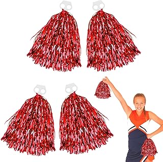 Cheerleading Pom Poms 4 Pack Cheerleader Squad Spirited Fun Pompoms Pom Poms Cheer Poms Hand Flowers Metallic Foil Pompoms for Kids Adults Sports Team Spirit Cheering Party Dance