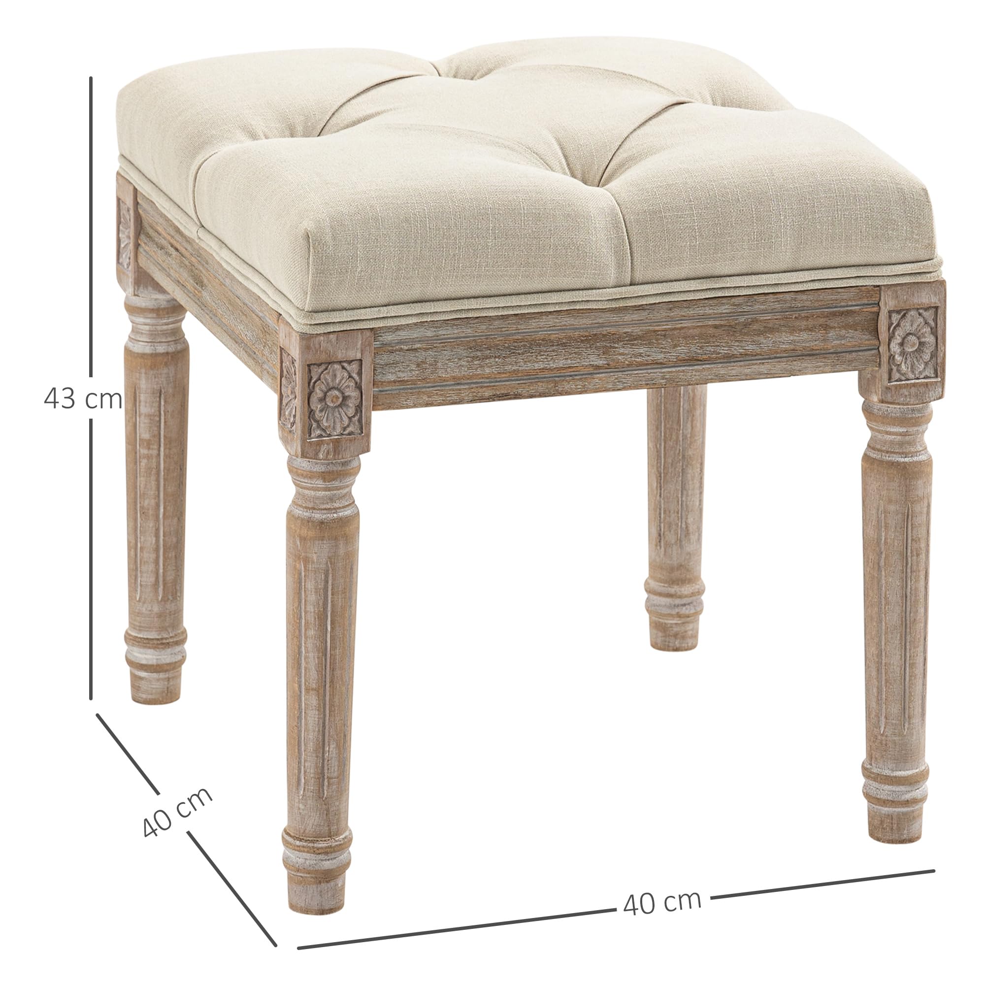 HOMCOM Tabouret pied de lit avec pieds en bois et siège rembourré Charge 120 kg Banquette de chambre pour entrée couloir 40 x 40 x 43 cm Beige