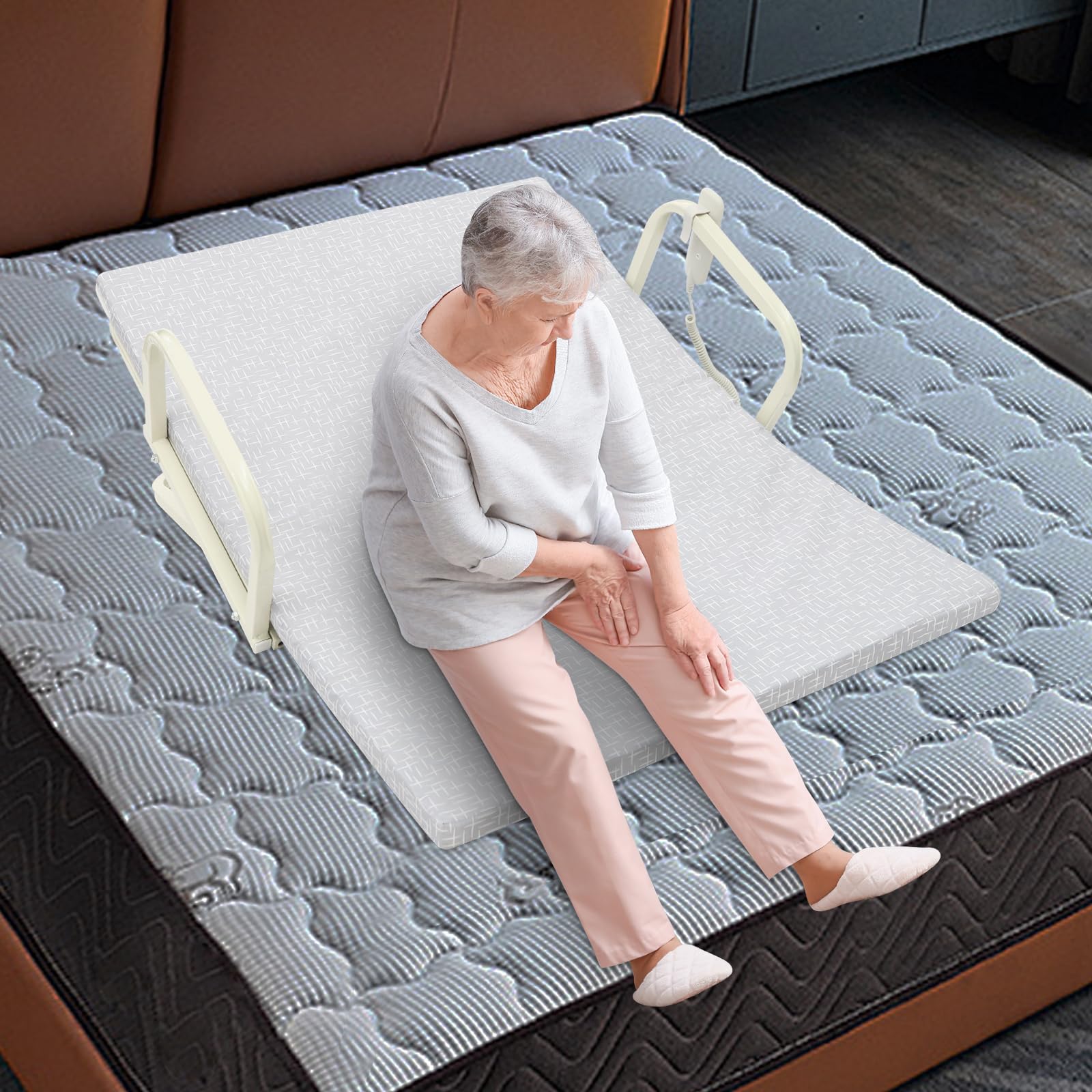 BFDIEEM Electric Power Lifting Adjustable Bed Back Rest for Patient Back Lumbar Support, Assist Elderly to Get Out of Bed Easily, Electric Auxiliary Backrest for The Elderly, Disabled, Gray