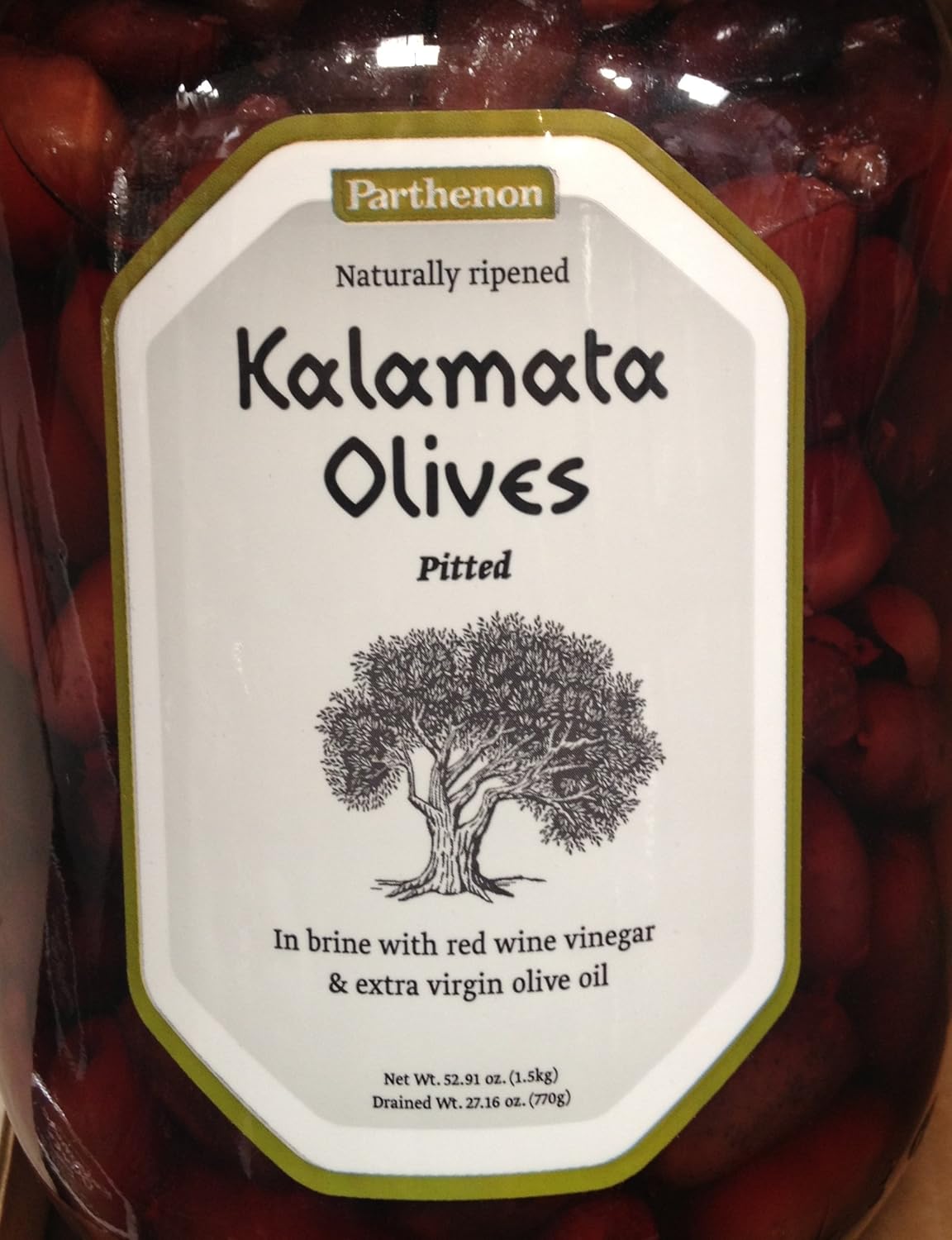 Parthenon Pitted Kalamata Olives in Brine with Red Wine Vinegar & Extra Virgin Olive Oil 52.91oz