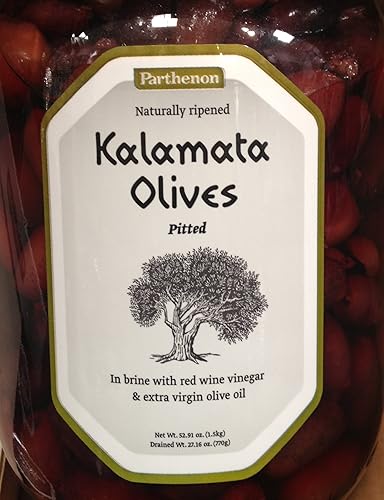 Aceitunas Kalamata sin hueso Parthenon de 52.91 oz en salmuera con vinagre de vino tinto y aceite de oliva virgen extra