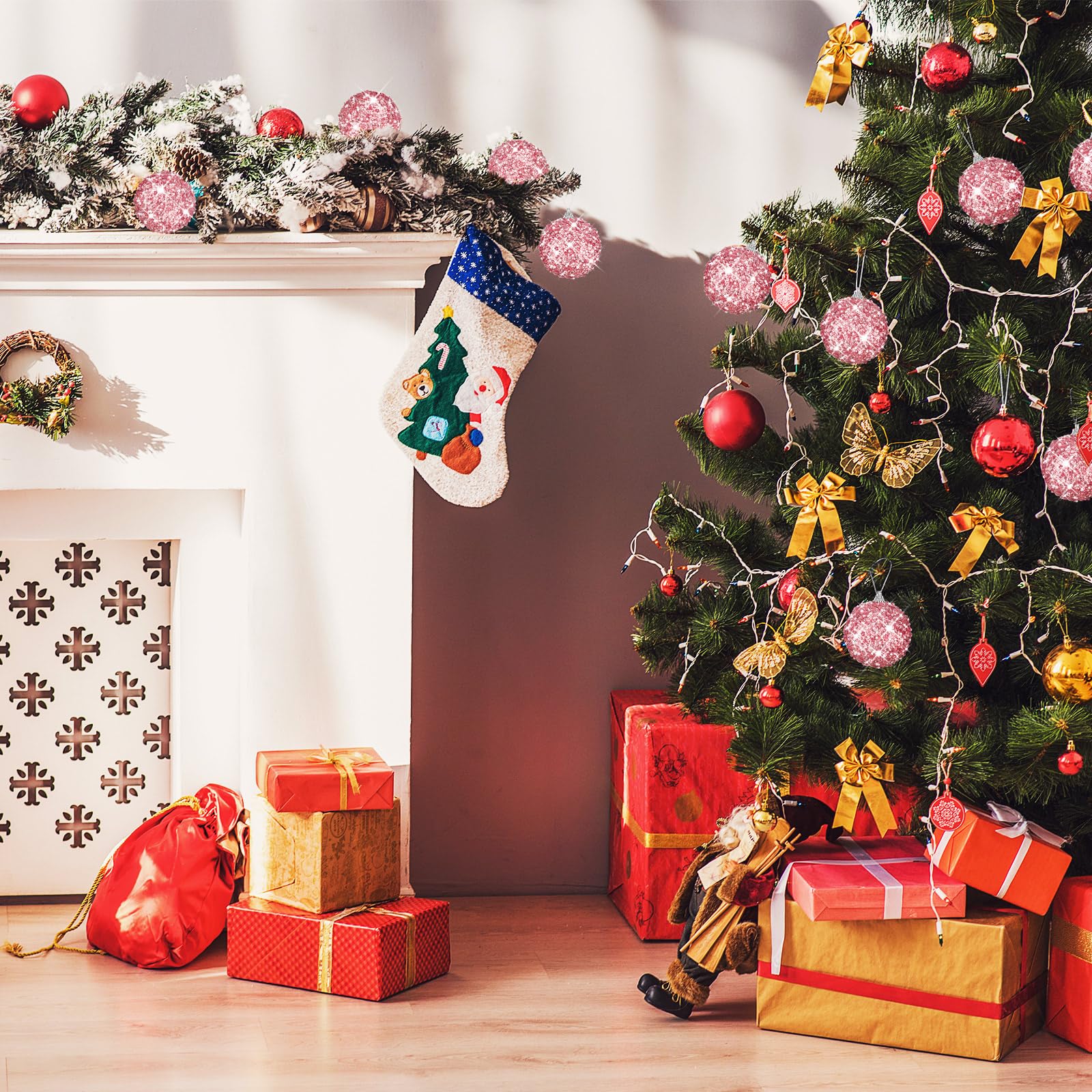 Liliful 24 adornos de bola de Navidad de 3.15 pulgadas con purpurina, decoraciones de árbol de Navidad, adornos colgantes grandes de Navidad para árbol de Navidad, boda, hogar, mesa, fiesta,