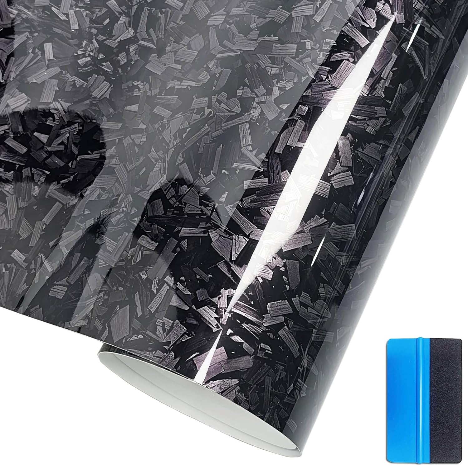 NewL Forged Carbon Fiber Black-silver Vinyl Wrap Sticker Free Bubble Air Release DIY Decal Car Auto Vehicle Morotcycle Self Adhesive (Black-silver, 30cm x 150cm)