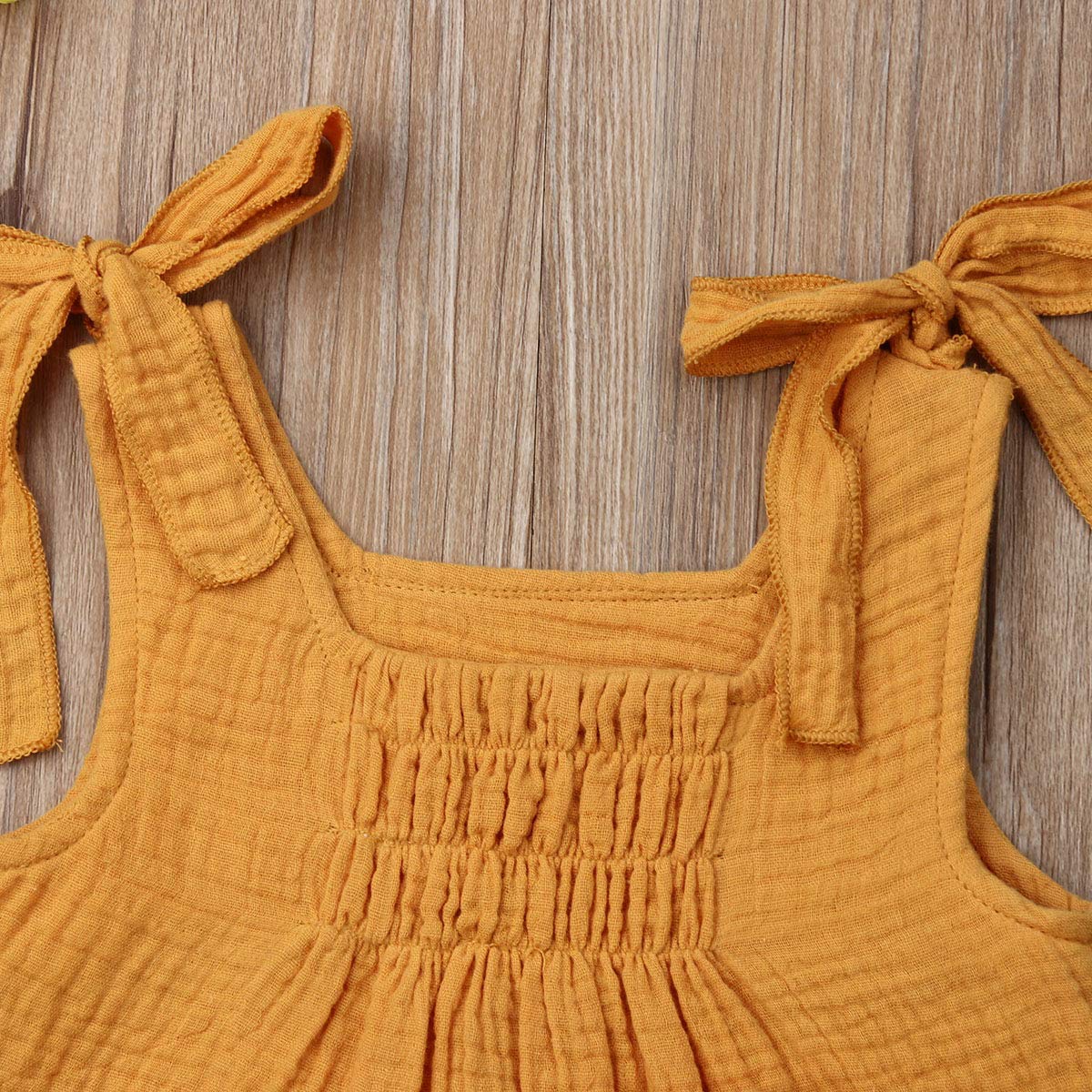 Pudcoco Baby Girls Cotton Linen Blend Straps Top and Bubble Shorts Ruffle Outfit Set (5T, Yellow)