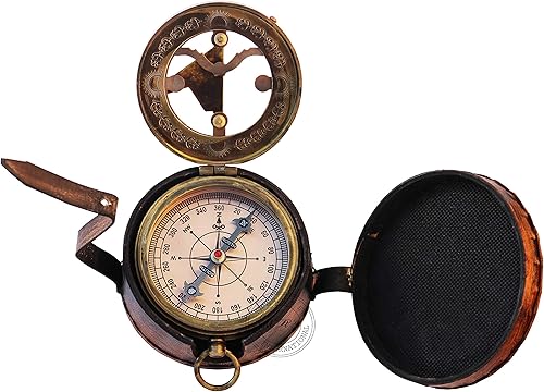 Miniatura 2 de MAI Brújula de reloj de sol de latón hermoso artículo de regalo con estuche de cuero - Reloj de sol - Accesorio Steampunk - Regalo náutico - Regalos