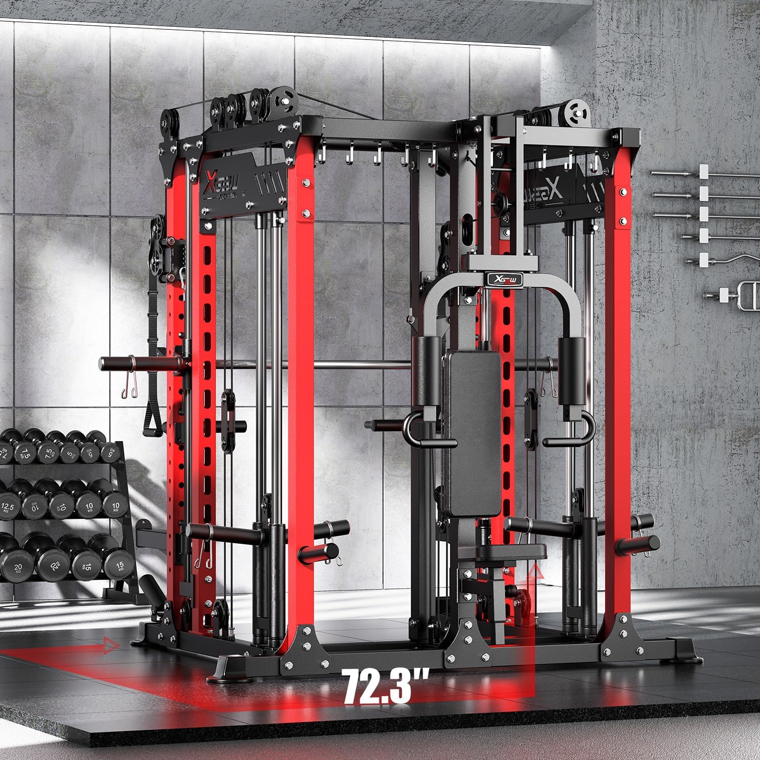 Smith Machine with Cable Crossover System, Multi-Function Power Cage Squat Rack for Home Gym, Power Rack and Packages Weight Sets.