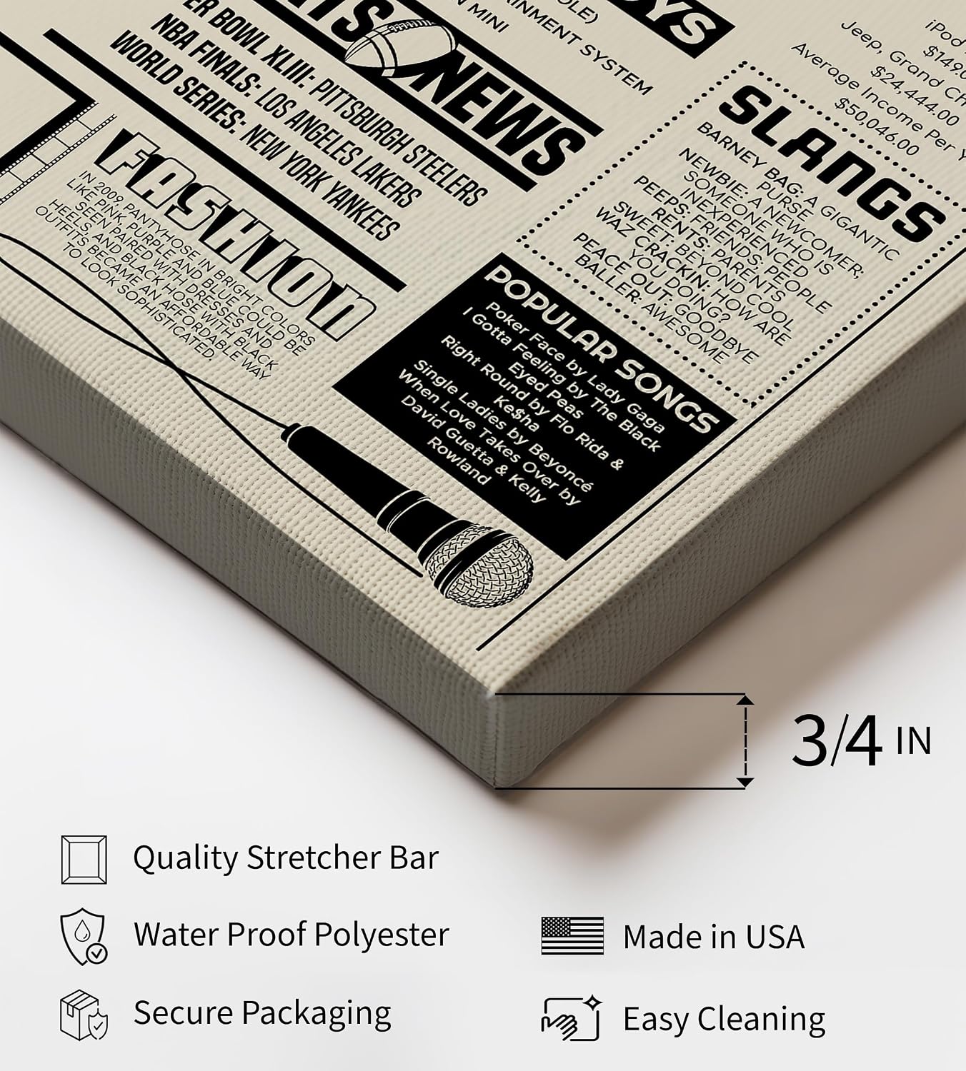 Poster Master The Year 2009 Canvas - Newspaper Print - Fun Facts Art - Year 2009 in Review Sign - Birthday Gift Idea - Birth Newspaper Art - Great Office or Party Decor - 8x10 STRETCHED Canvas