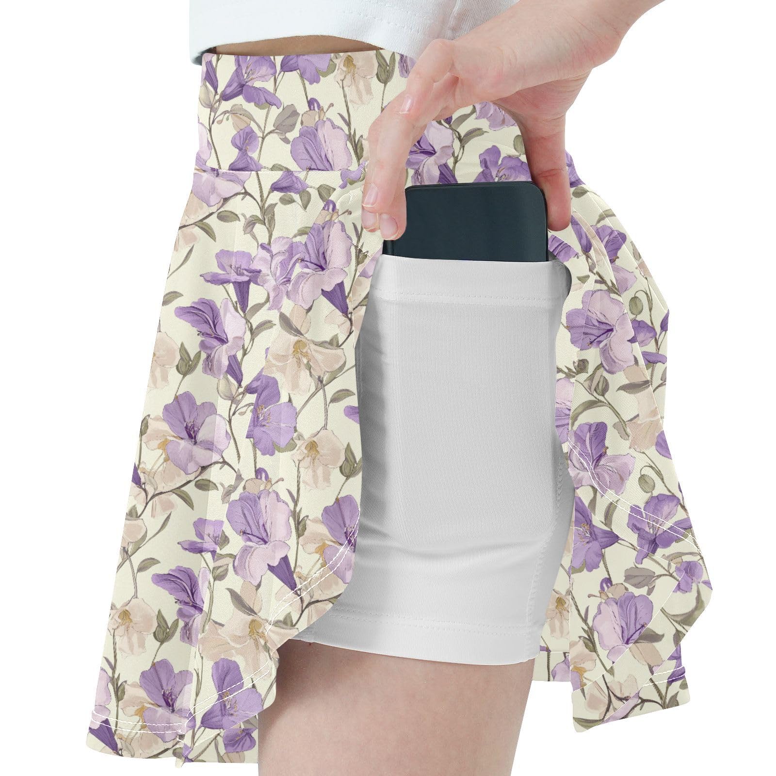 Oriental Florals Tennis Skirt for Girls with Built-in Shorts Pleated Skirt Kids with Pockets Flowy Girl Skort