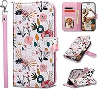 Vista 9 de ULAK Funda tipo cartera compatible con iPhone 14 Plus con tarjetero [bloqueo RFID], funda con tapa para mujeres y niñas, piel sintética, soporte