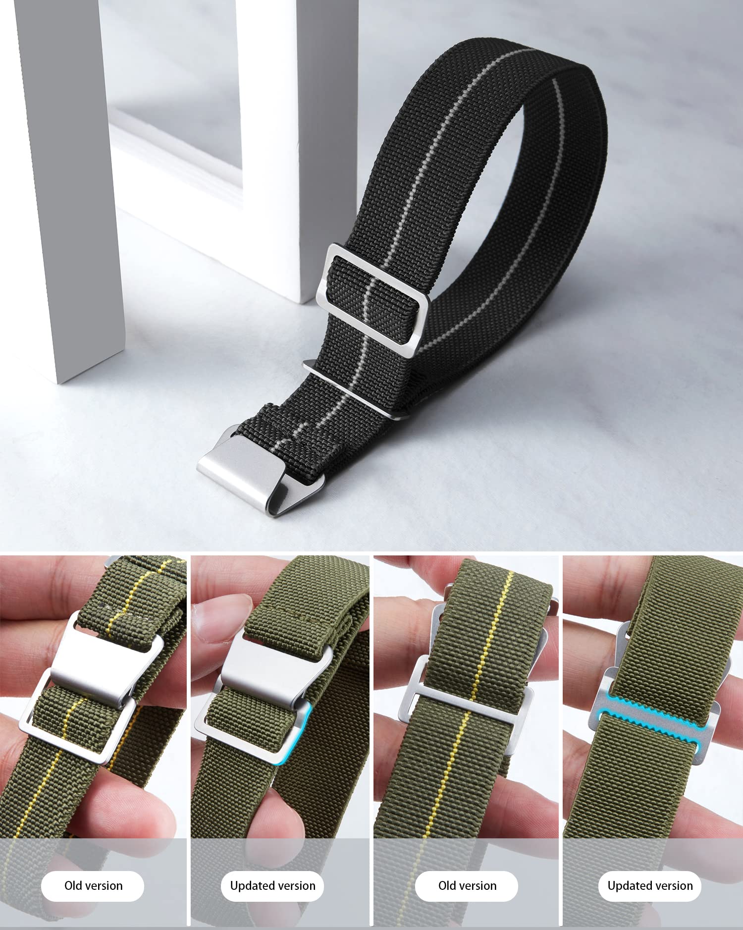 BINLUN Elástico Nylon Correa Reloj Marina Nacional Cierre de Gancho Correa para Reloj Calidad Alta con Hebilla Negra Plateada para Hombre Mujer 18/20/22mm
