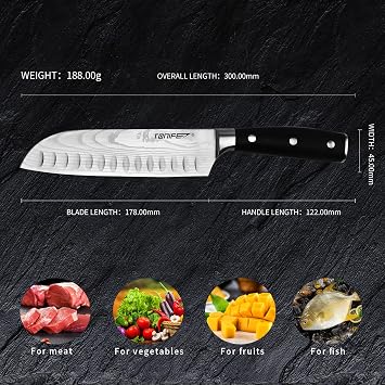 TONIFE Santoku Chef's Knife, High Carbon Stainless Steel Kitchen Knife, 300 mm 188 g, Long-term Use and Maintenance, Corrosion-Resistant, Long-Lasting Sharpness