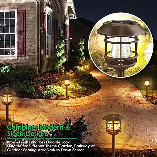 Miniatura 4 de PTH-080 - Luces solares para camino, 8 unidades, luces impermeables para jardín y patio, luces cálidas para jardín, jardín, jardín, jardín, paisaje