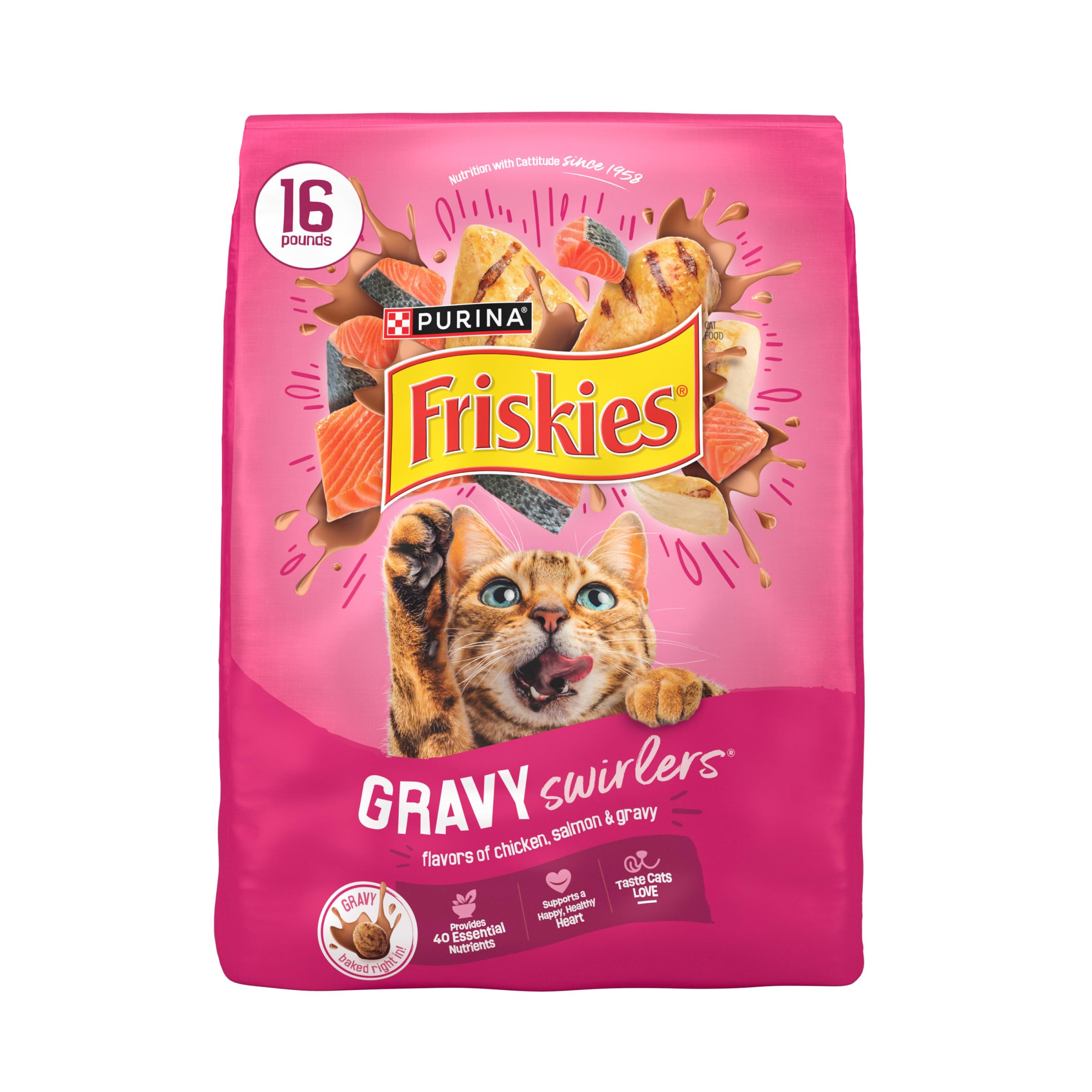 Purina Friskies Dry Cat Food Gravy Swirl'd With Flavors of Chicken, Salmon and Gravy - 16 lb. Bag