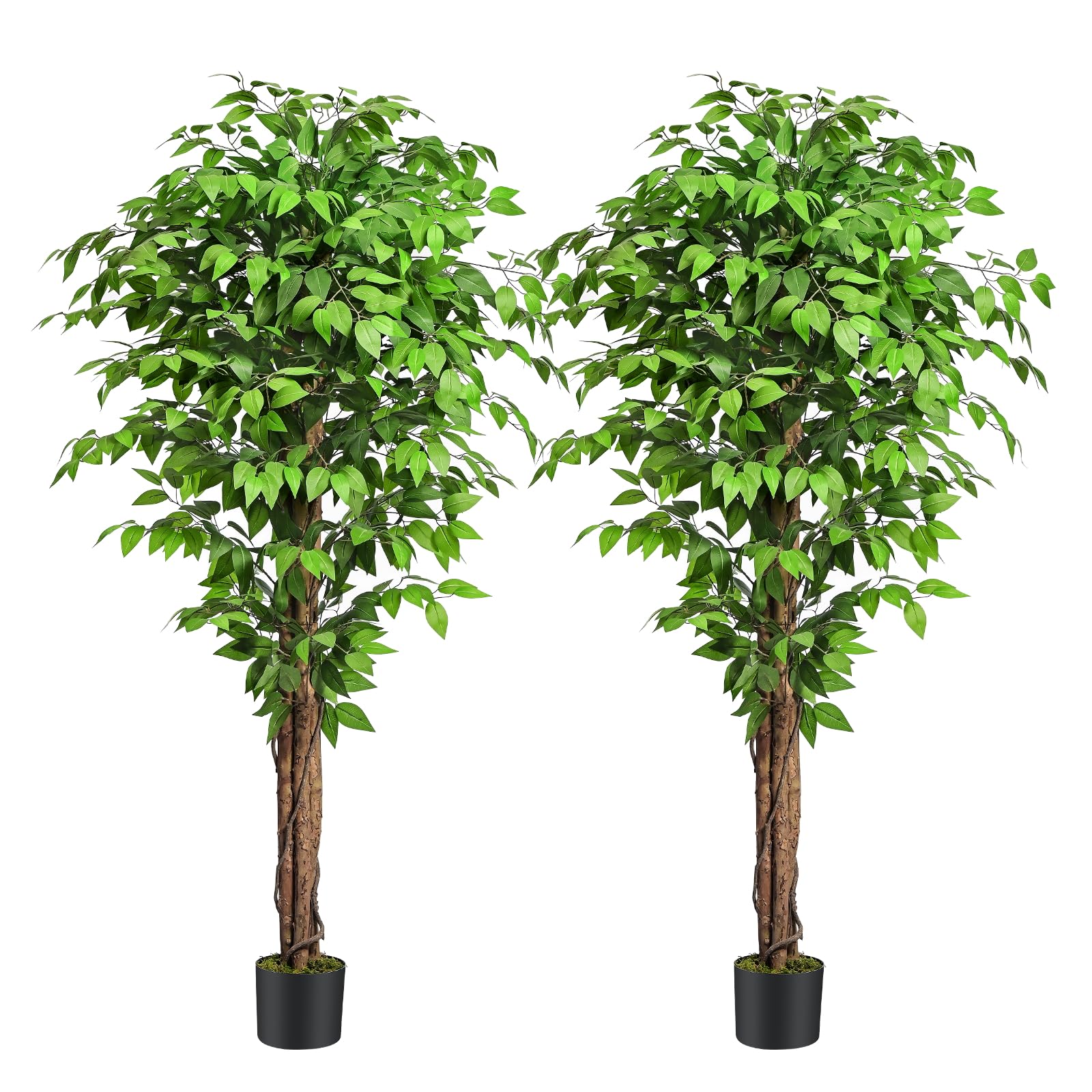 Keeplush Kunstpflanze Ficusbaum 180cm, Künstliche Pflanzen groß wie echt mit Stamm aus Naturholz, Kunstbaum groß für Wohnzimmer, Schlafzimmer, Büro, Garten (2 Pack)