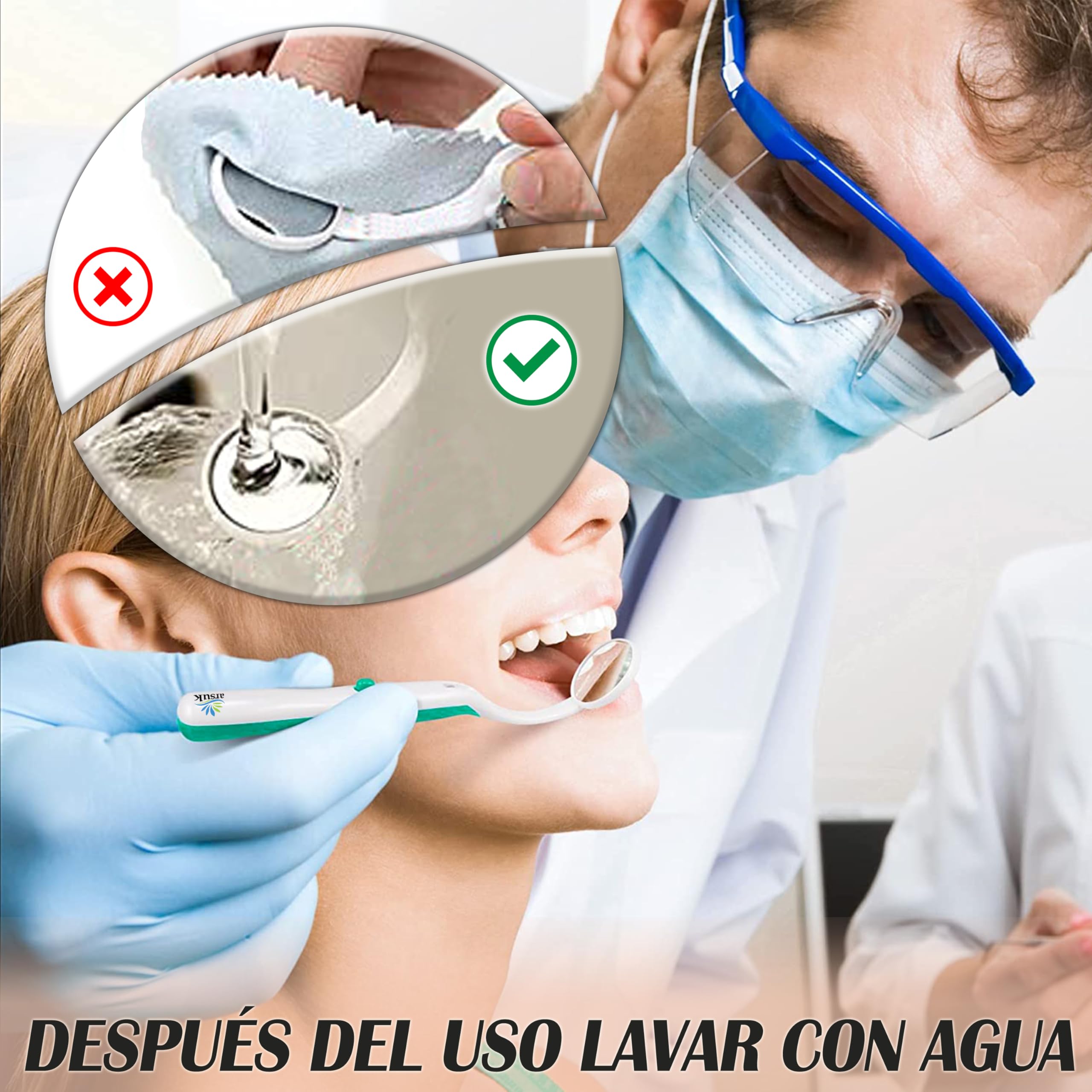 ARSUK Espejo dental LED antivaho 15 cm para inspección bucal, paquete de 2