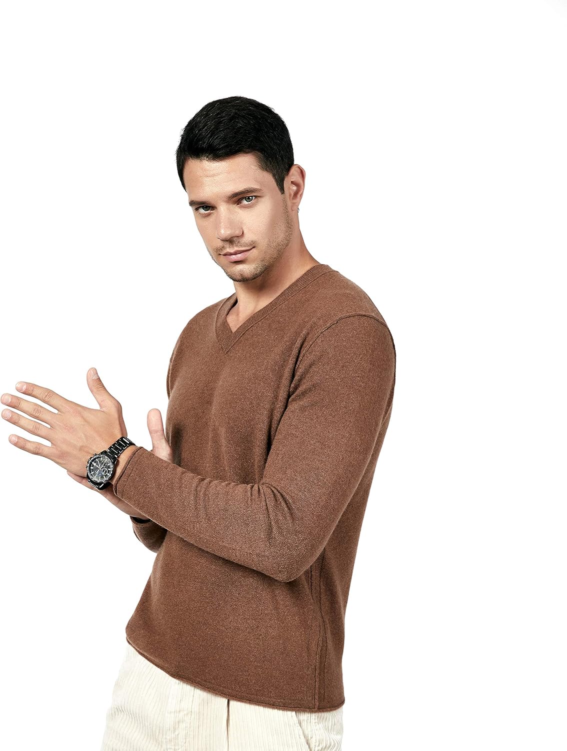 BEYOND FASHION Men's Sweater V Neck Long Sleeve Pullover - 100% Pure Cashmere - Image 3