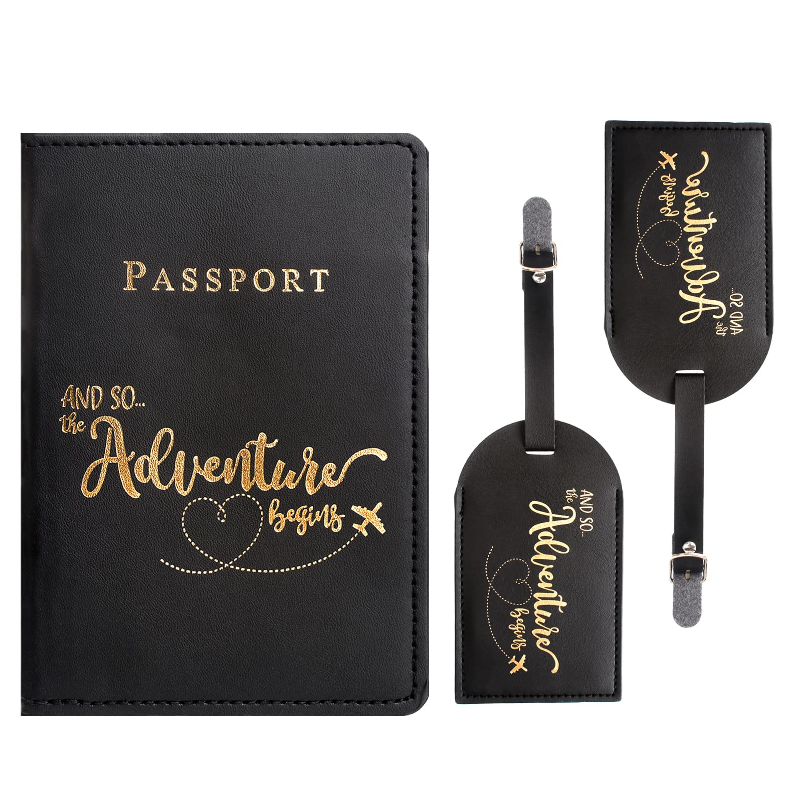 Bubuyun3PCS Passport Covers and Luggage Tag, Passport Holder Travel Wallet Passport Covers Set Leather Luggage Tags for Travel Passport Protector Cover Suitcase Tag(Black)
